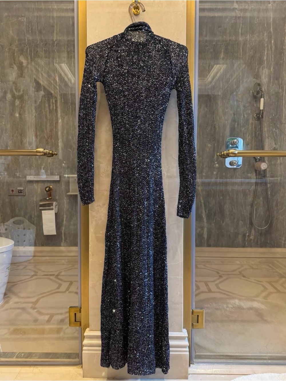 Alaia Sparkle Long Sleeve Maxi Dress - Black